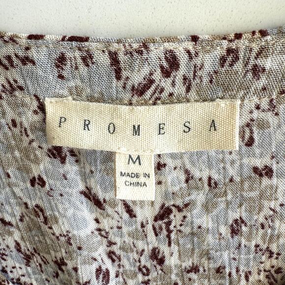 Promesa Lace Detail Shirred Swing Floral Peasant Sleeve V Neck Cropped Blouse M - Picture 4 of 8